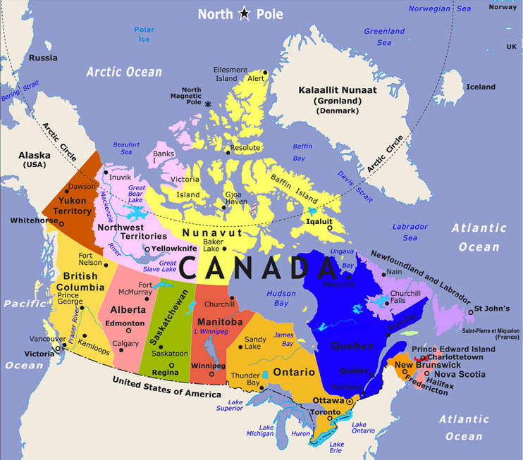 Map of Canada featuring Canada's major cities roads lakes and rivers