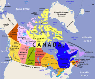 Canada map - Provinces and Territories